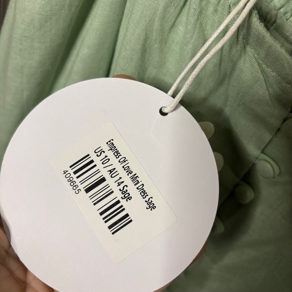 Princess Polly New Empress of Love Sage Mini Dress Size 10 Rayon/Linen Blend - Picture 9 of 11